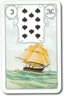 Carte du petit Lenormand réprésentant un grand voilier prenant la mer
