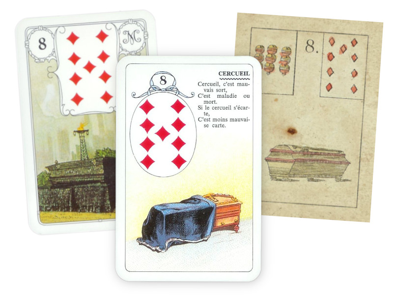 3 cartes du cercueil venant de différents jeux du lenormand